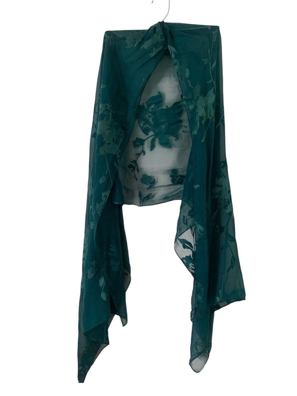 Fink Design Silk Scarf Green Floral Sheer Lightweight Hand Rolled Edge Wrap